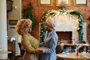 Friends meeting in the restaurant