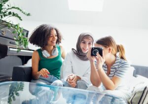female teenagers of different nationalities are having fun and laughing, recovery and treatment